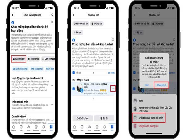 sau đó chọn "Khôi phục về trang cá nhân" để hoàn tất
