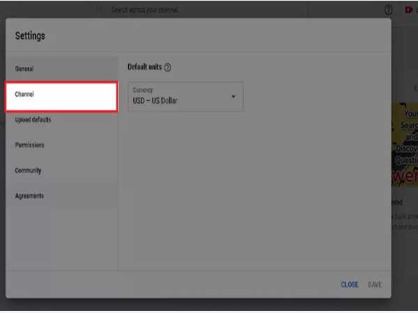 Chọn mục Kênh từ danh sách tùy chọn