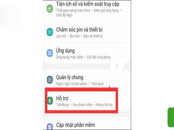 Cài đặt từ màn hình chính và chọn Hỗ trợ