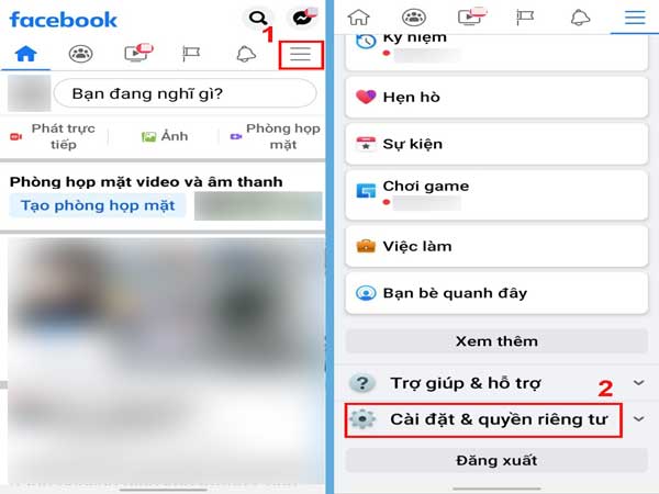 Mở ứng dụng Facebook và chọn biểu tượng 3 dòng ngang ở góc phải