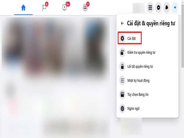 Chọn mục "Cài đặt"