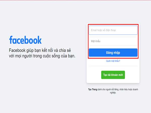 Đăng nhập vào tài khoản Facebook