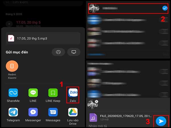 đánh dấu tích bên cạnh tên người dùng bạn muốn gửi