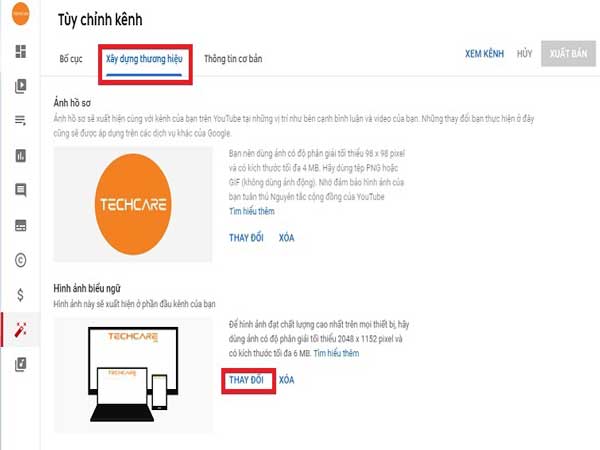 nhấn vào tùy chọn "Thay đổi" ở mục Hình ảnh biểu ngữ
