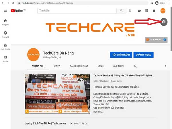 nhấn vào biểu tượng máy ảnh trên ảnh bìa
