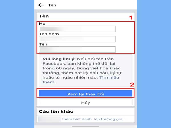 Nhập tên mới và chọn "Xem lại thay đổi"