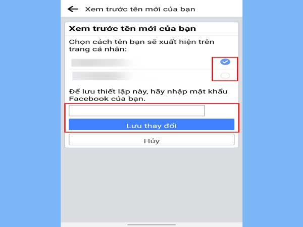 Đánh dấu vào tên mới bạn muốn hiển thị trên trang cá nhân