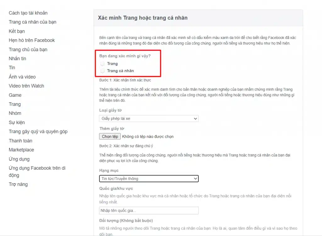 Chọn mục “Trang cá nhân”